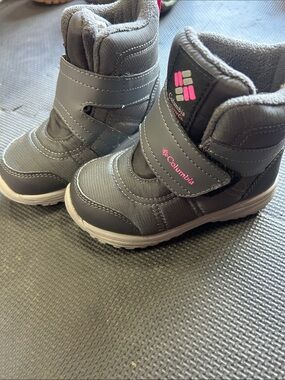 Columbia Kids Gray Boots with Pink Logo Accents
